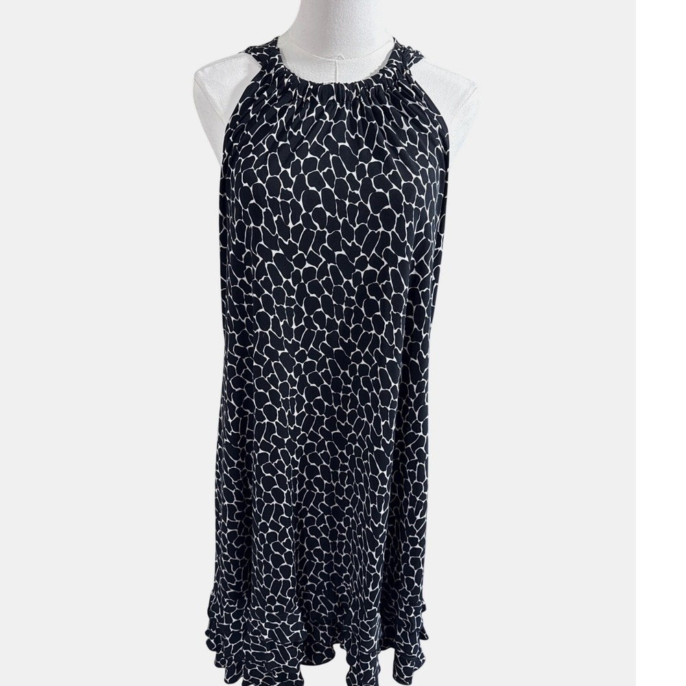 MSK Womens Black White Animal Print Ruffle Hem Halter Neck Shift Dress Size 10